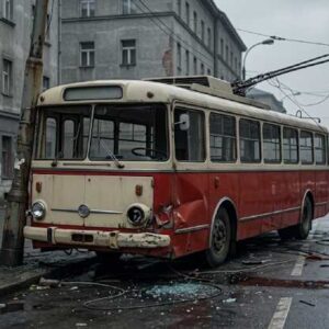 Havarovaný trolejbus koncem 60. let